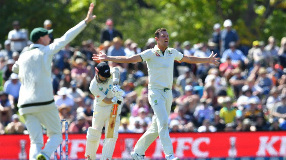 Hazlewood's five-wicket haul restricts New Zealand to 162 all out at tea