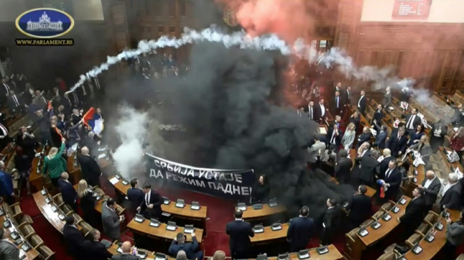 Mit Leuchtfackeln und Tränengas: Protestaktion der Opposition im serbischen Parlament